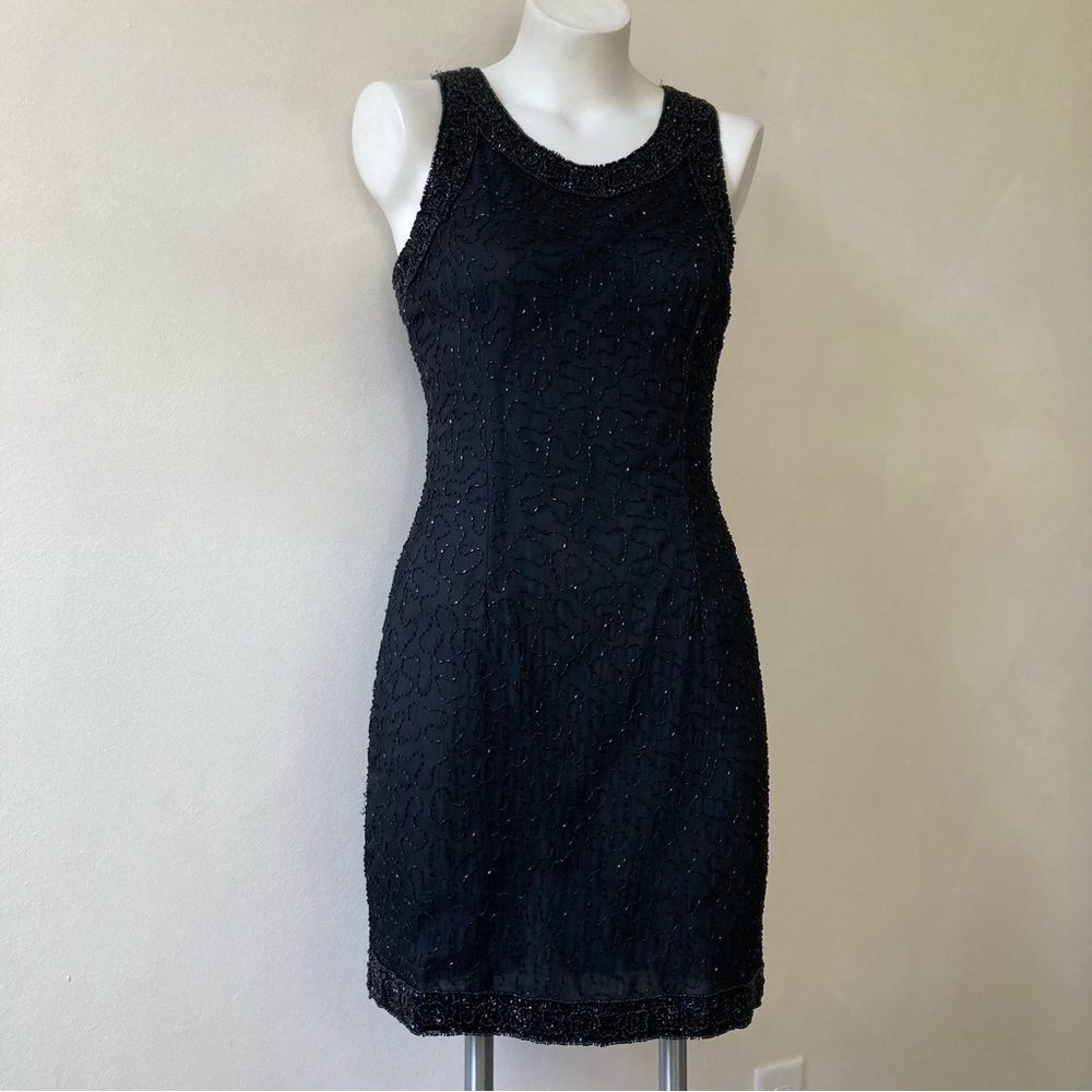 Lawrence Kazar | Vintage Silk Beaded Art Deco Gatsby Sleeveless Mini LBD Dress